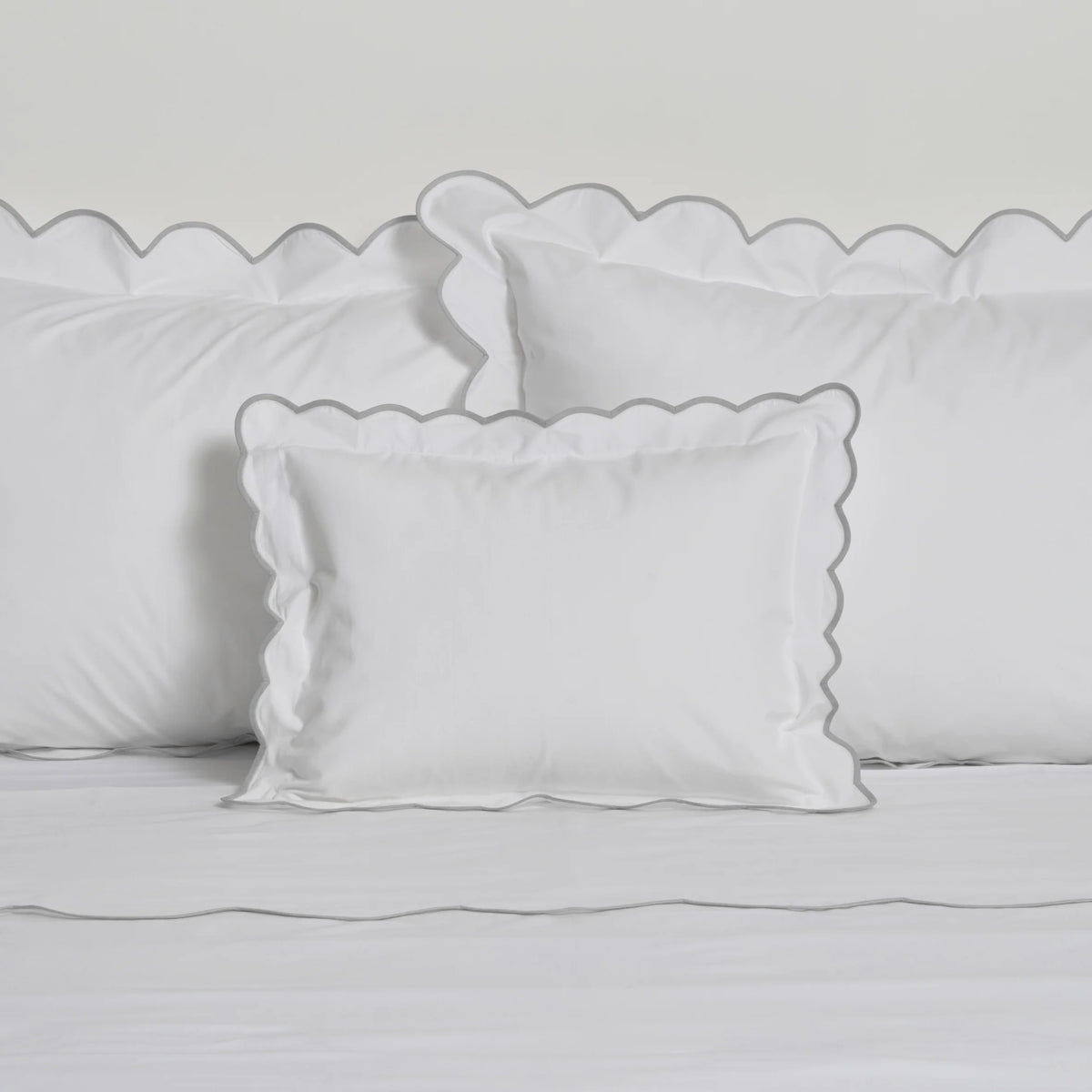 White with Light Grey Scalloped Bias