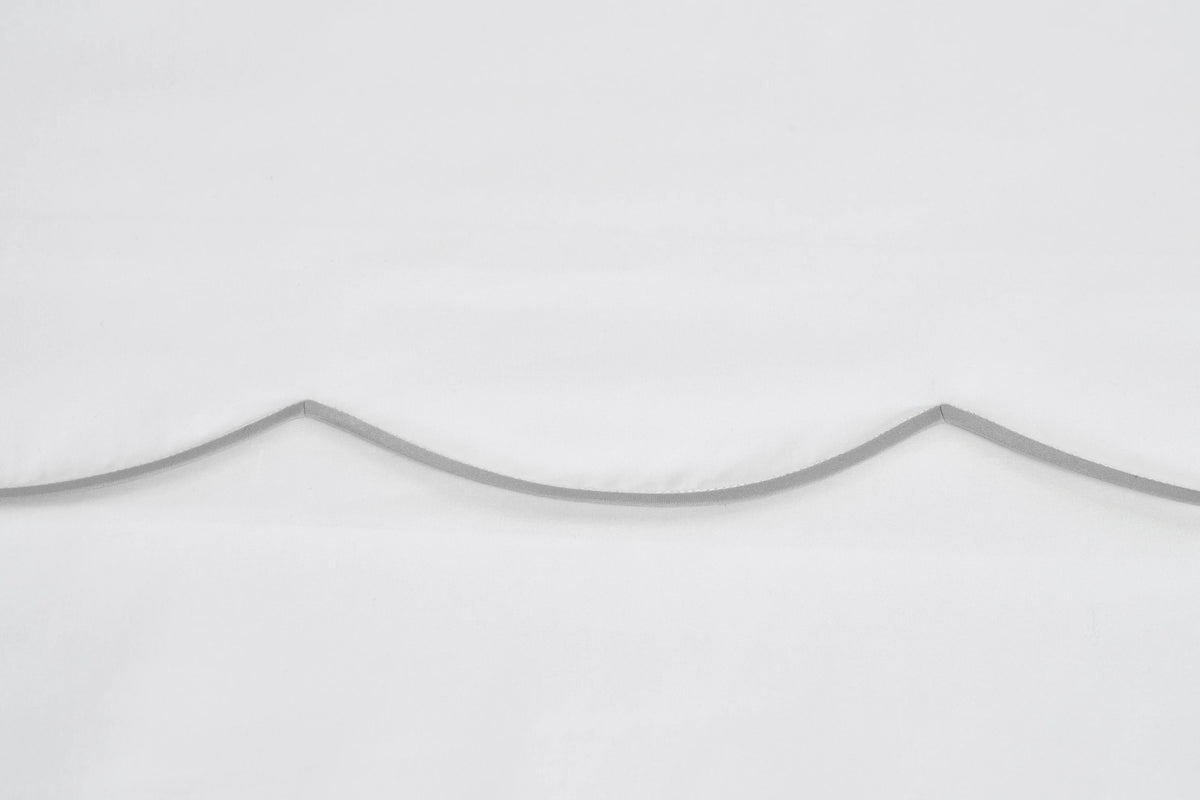 White with Light Grey Scalloped Bias