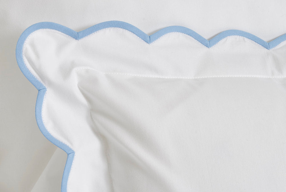 Blanc - Biais festonné bleu clair