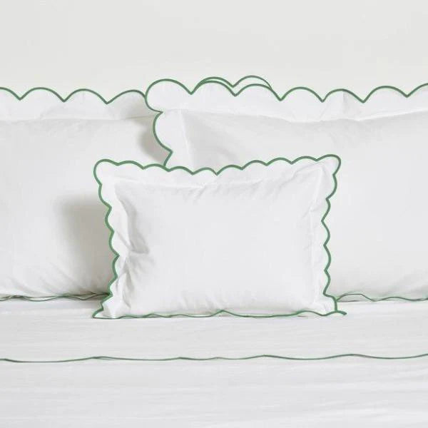 White with Green Scalloped Bias