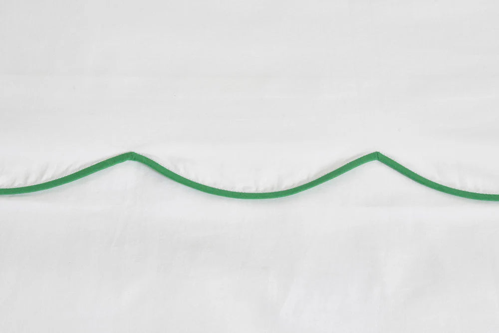 White with Green Scalloped Bias