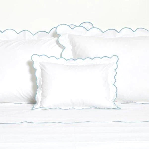 White with DP Blue Scalloped Bias