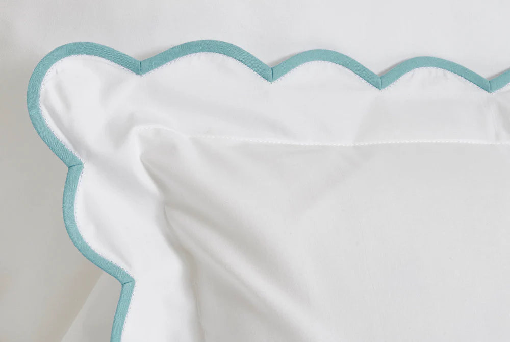 White with DP Blue Scalloped Bias