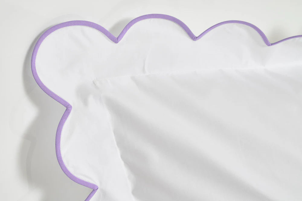 White with Lilac Scalloped Bias