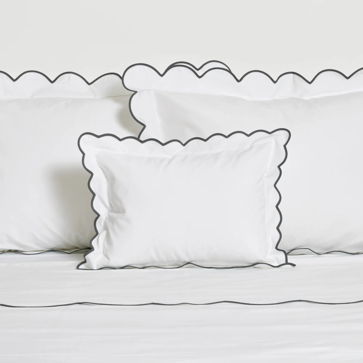 White with Dark Grey Scalloped Bias