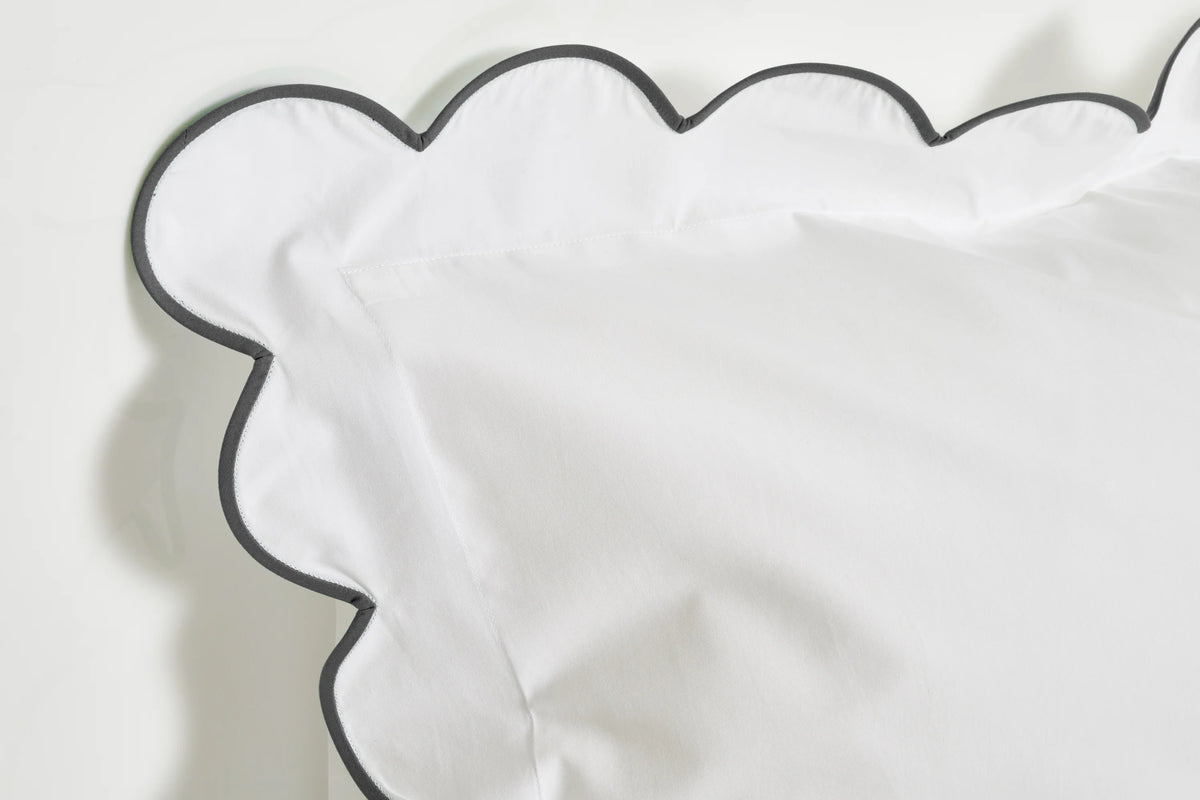White with Dark Grey Scalloped Bias
