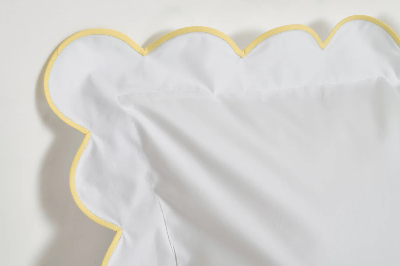White with Yellow Scalloped Bias