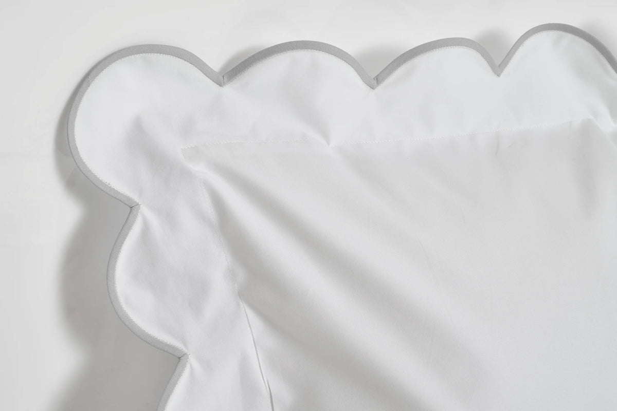 White with Light Grey Scalloped Bias
