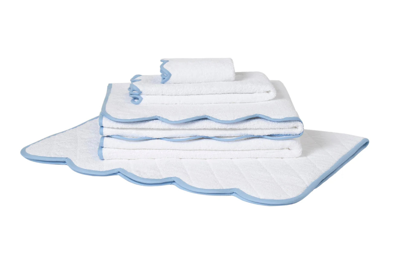 Blanc – Biais festonné bleu clair