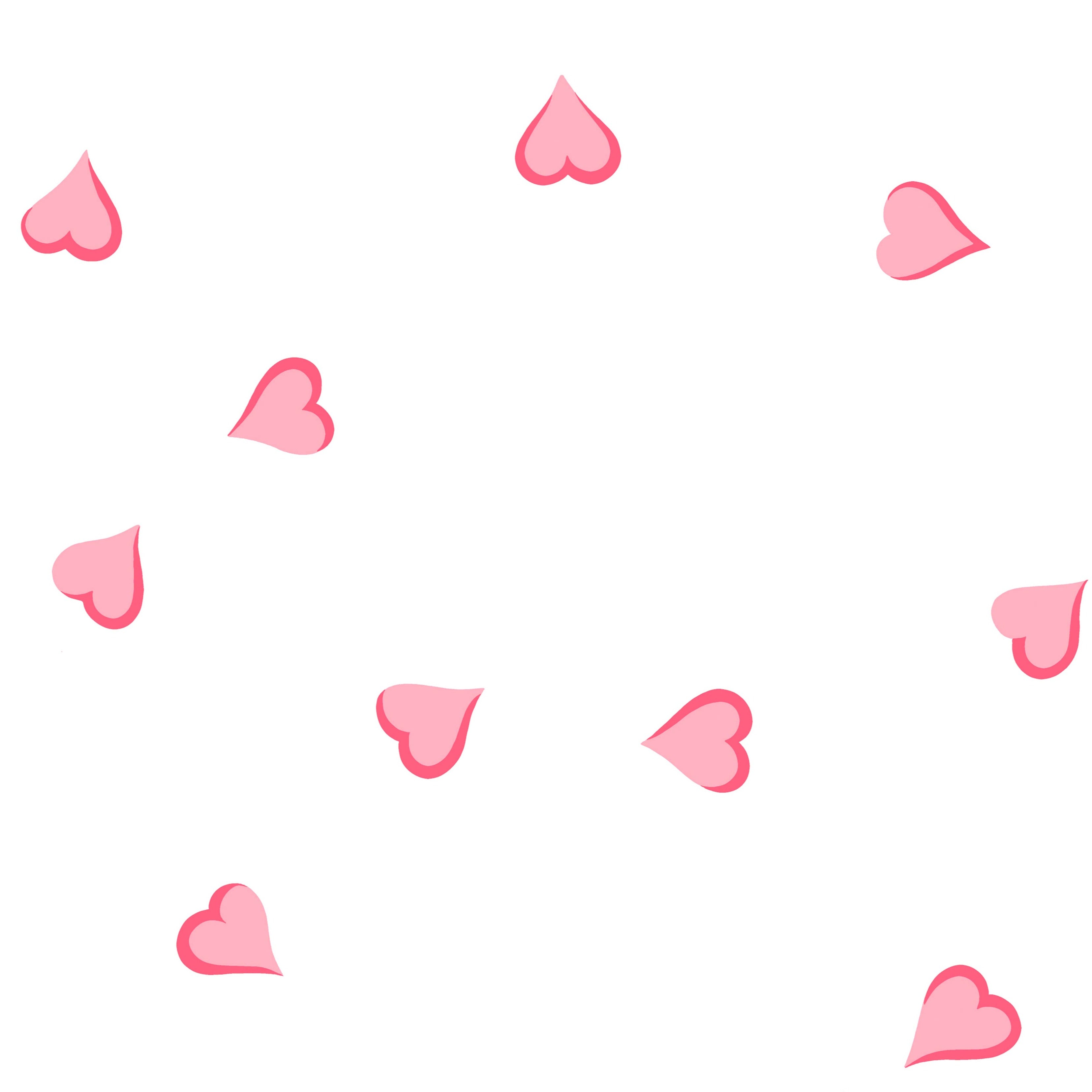 A pattern of pink hearts on a white background, part of the design for the Coeurs Pink Bed Linens.